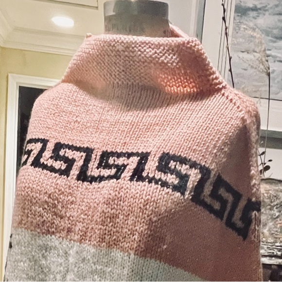 Vintage Hand Knitted Cape/Poncho Pullover | Black/White/Pink | Size: OS - Picture 11 of 14